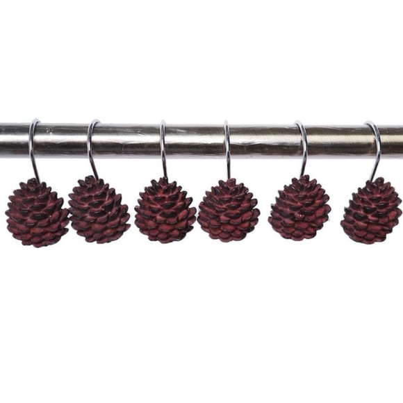 12 Pine Cone Shower Curtain Rings Winter Pine Tree Cones Decor New